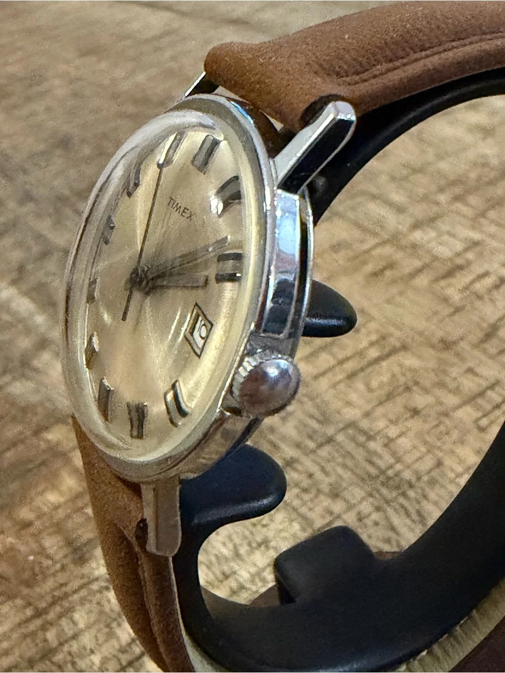 Vintage Timex Automatic Men’s Silver Dial Watch w/ NEW Brown Leather Band
